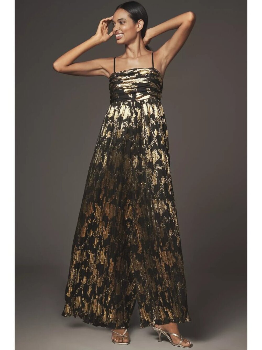 Hutch Mabel Foil Lurex Detail Pleated Jumpsuit M